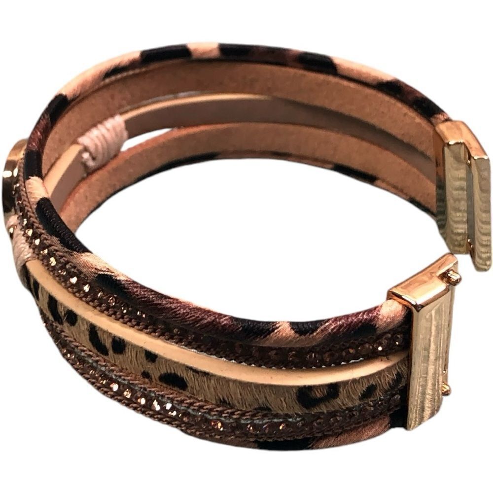 Leopard And Rhinestone Multilayer Strand Bracelet - Picture 5 of 10
